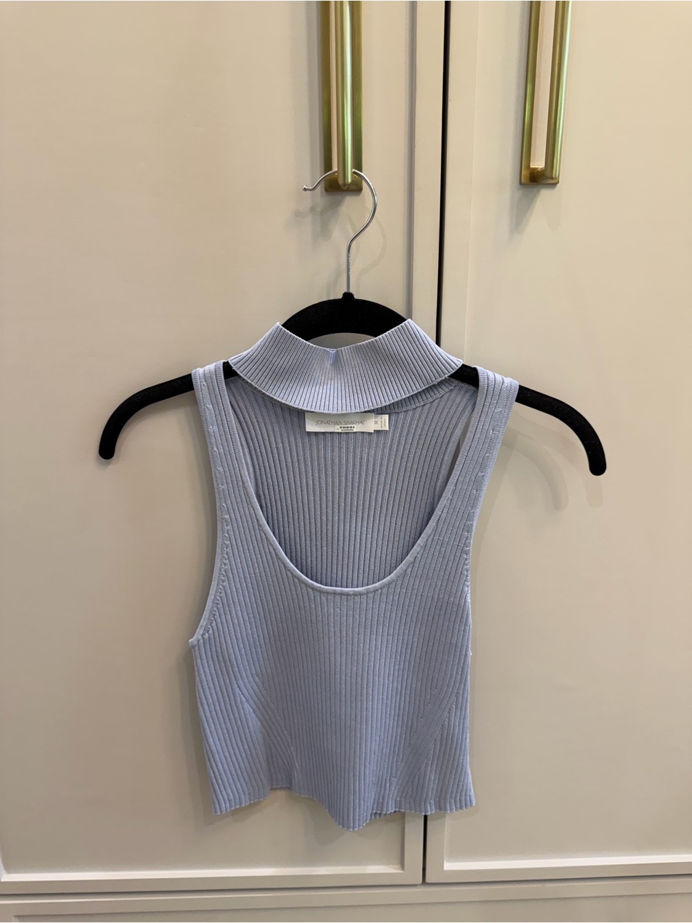 Jonathan Simkhai Light Blue Ribbed Sleeveless Mock Neck Tank